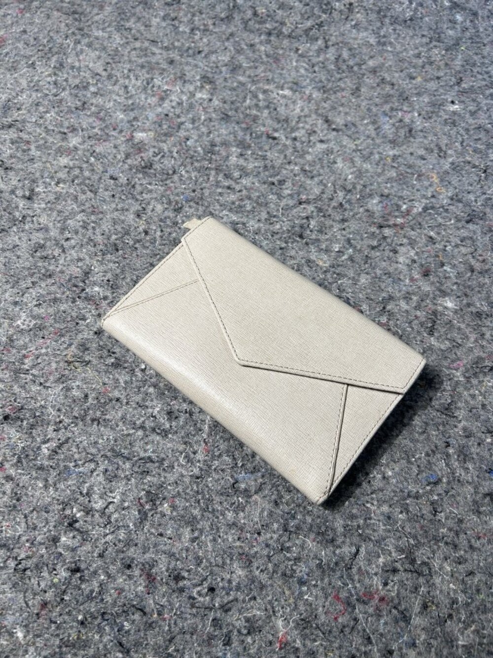 Neiman Marcus Saffiano Envelope Wallet Beige Taupe With Detachable Zip Card Hold